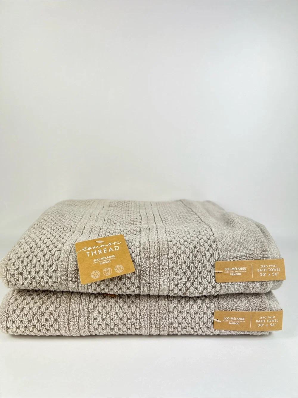 Common Thread Bath Towel Set Bamboo Eco Melange Tan Zero Twist Cotton 2 Pc NEW